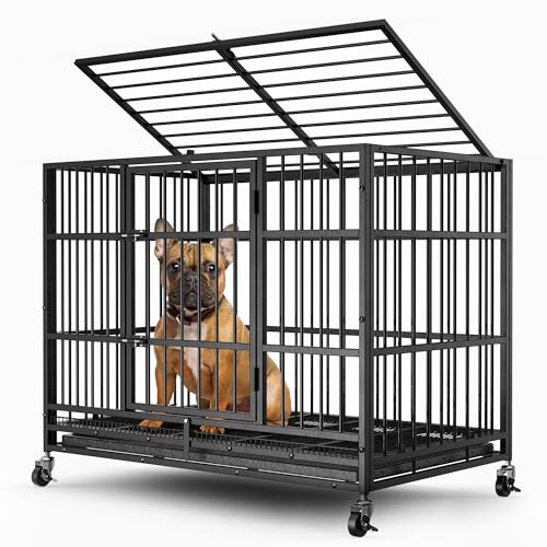 48" 38" Dog Crates with 4 Lockable Wheels, Removable Door and Tray D592440