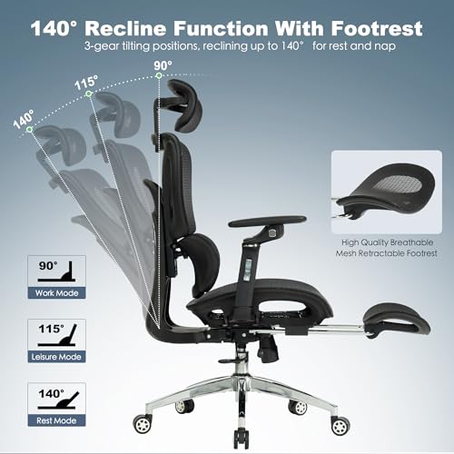 Black Ergonomic Mesh Office Chair with Footrest N1392