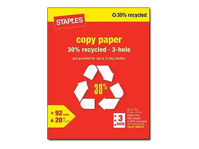 30% Recycled 8.5x22 x 11x22 3-Hole Punch Copy Paper, 20 lbs., 92 Brightness, 500/Ream, 10 Reams/Carton C74224