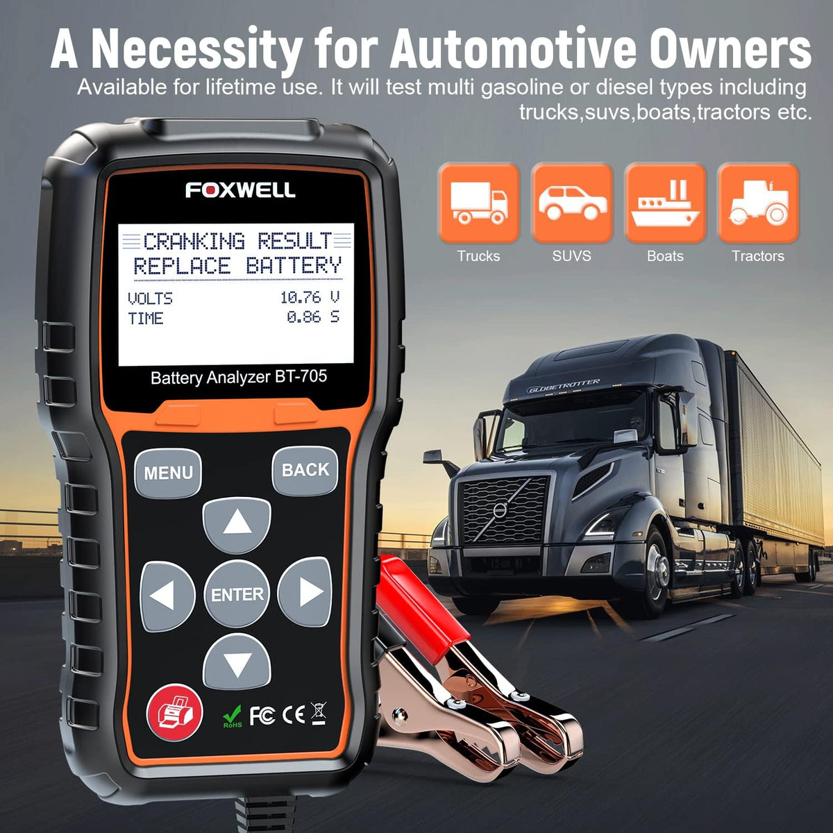 12V 24V Car Battery Tester 100-2000 CCA Diagnostic Tool Q860548