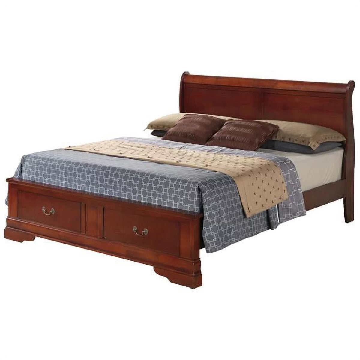 Cherry Storage Sleigh Bed with 2 Drawers B606408