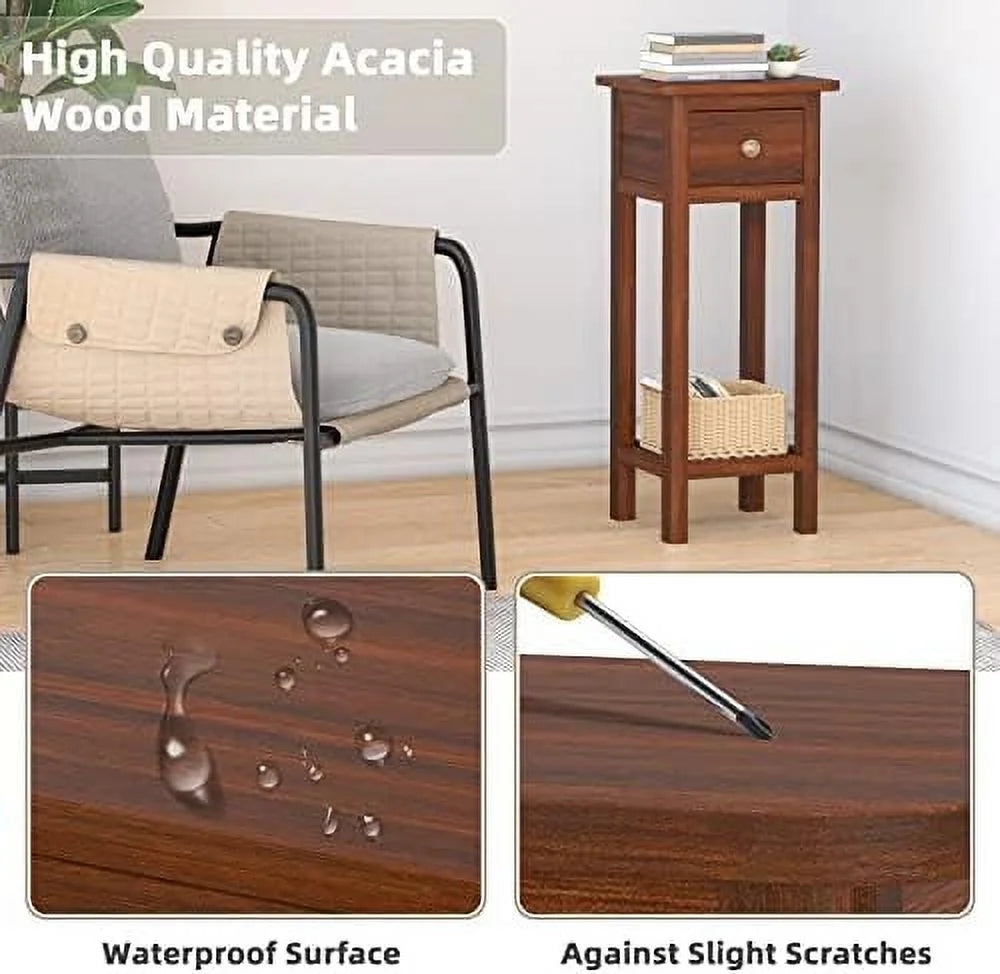 31 Inch Grey Acacia Wood End Table with Drawer D358