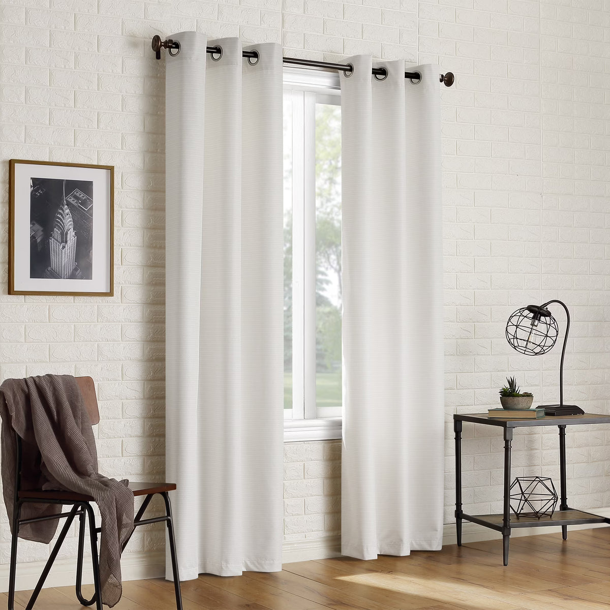 2-pack Textured Thermal Insulated Grommet Curtain Panel Pair, 40"x84", Pearl White E5172