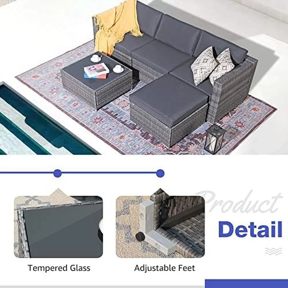3 Piece PE Wicker Rattan Outdoor Sectional Sofa with Coffee Table N88787