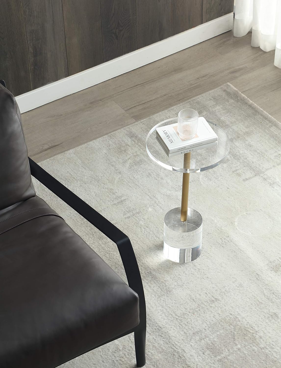 Clear Acrylic Round End Table with Brushed Brass Metal P411774