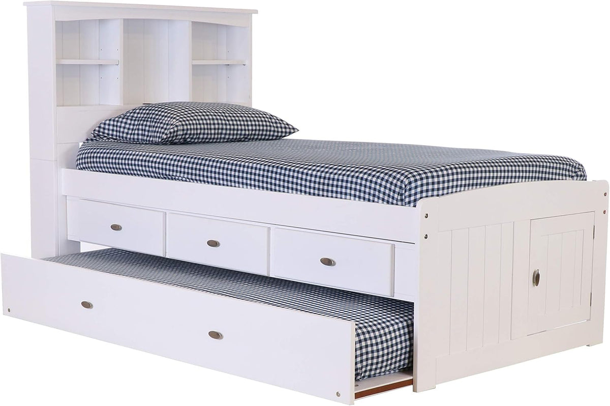 White Twin Bookcase Bed with 3 Drawers and Trundle H49120
