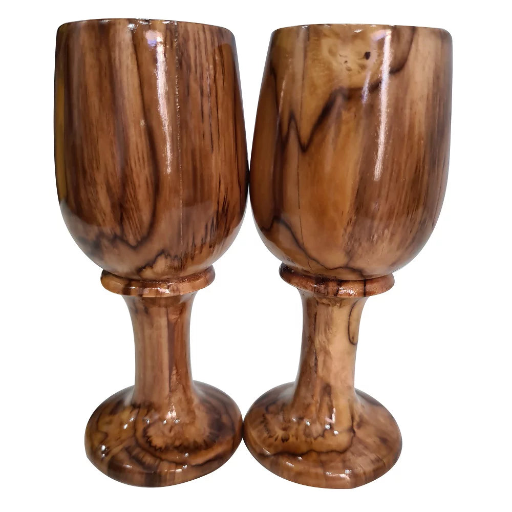 Rustic Dark Brown Wooden Wine Glass Goblet Drinkware Cup Set of 2 M770
