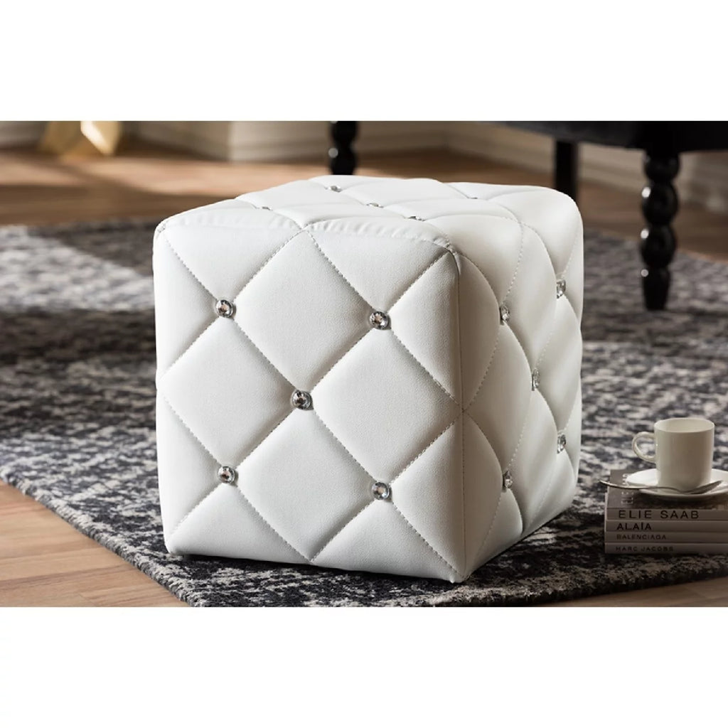White Faux Leather Upholstered Ottoman B429