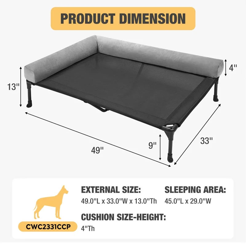 Black Elevated Dog Bed with Removable Bolster C43255