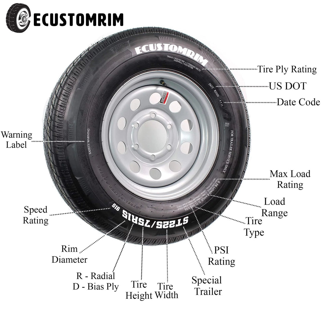 4.80-12 Trailer Tire On Rim 5 Lug White Spoke Wheel J9685