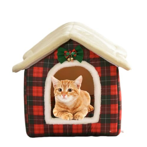Plaid Cat Bed Cave with Removable Cushion A466234