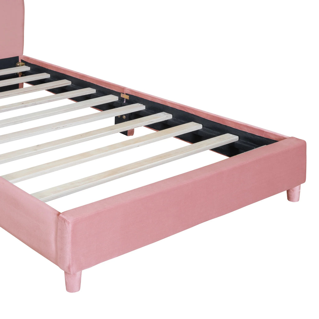 Pink Twin Size Upholstered Platform Bed Frame with Wood Slat Support K158034