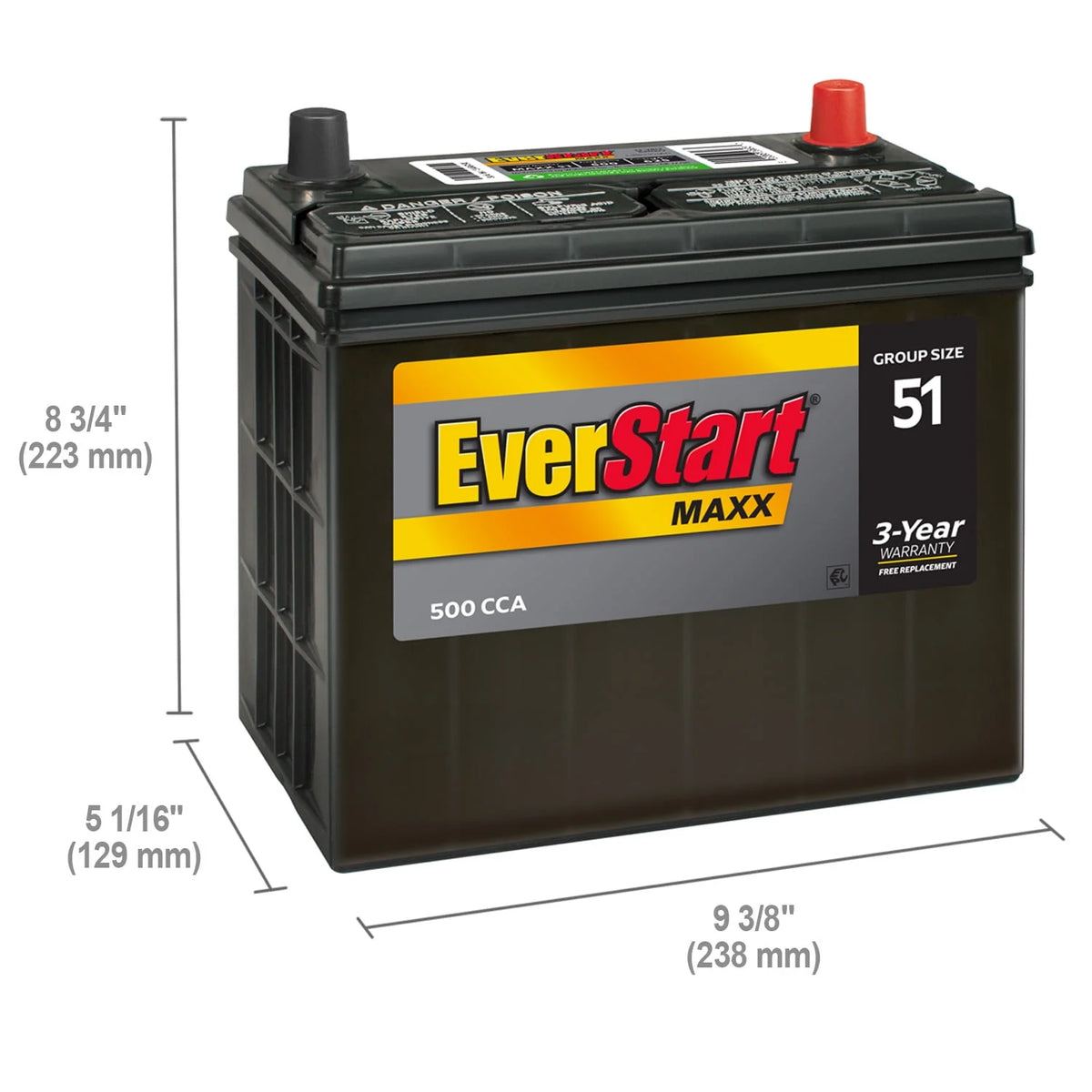 Group Size 51 12 Volt 500 CCA Lead Acid Automotive Battery G3033