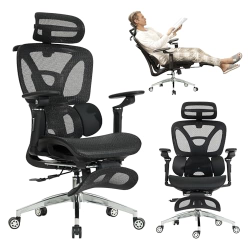 Black Ergonomic Mesh Office Chair with Footrest N1392