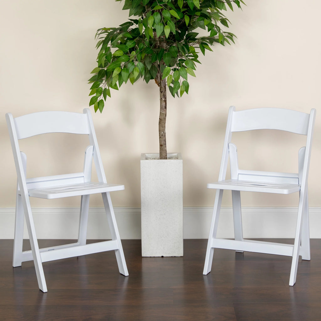 2 Pack 800 lb. Capacity White Resin Folding Chair D890