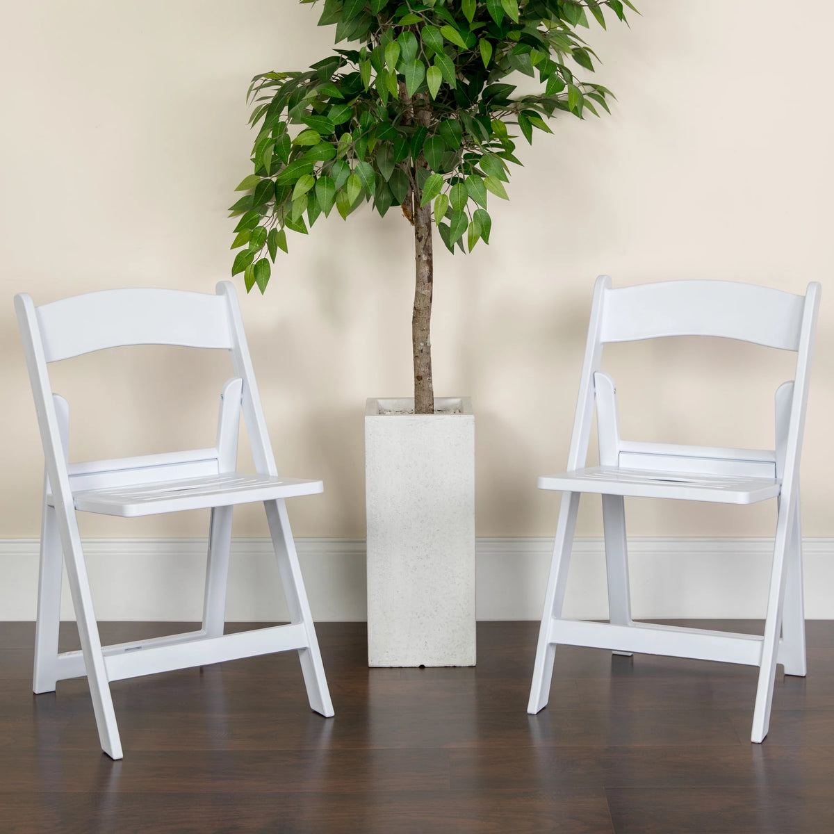 2 Pack 800 lb. Capacity White Resin Folding Chair D890