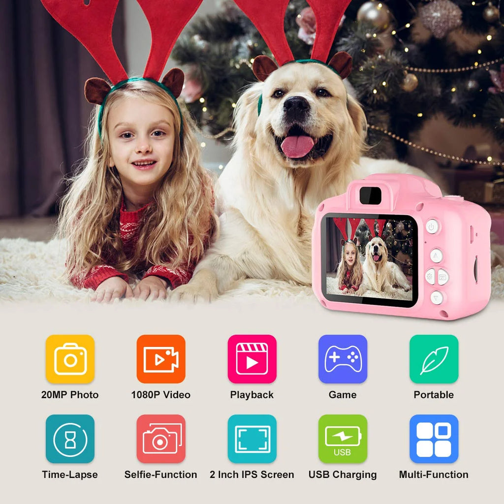 Kids Selfie Camera 1080HD 20MP Digital Camera with 32GB SD Card, Pink G9491
