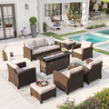 8 Pieces Wicker Patio Furniture Set with Fire Pit Table G604424