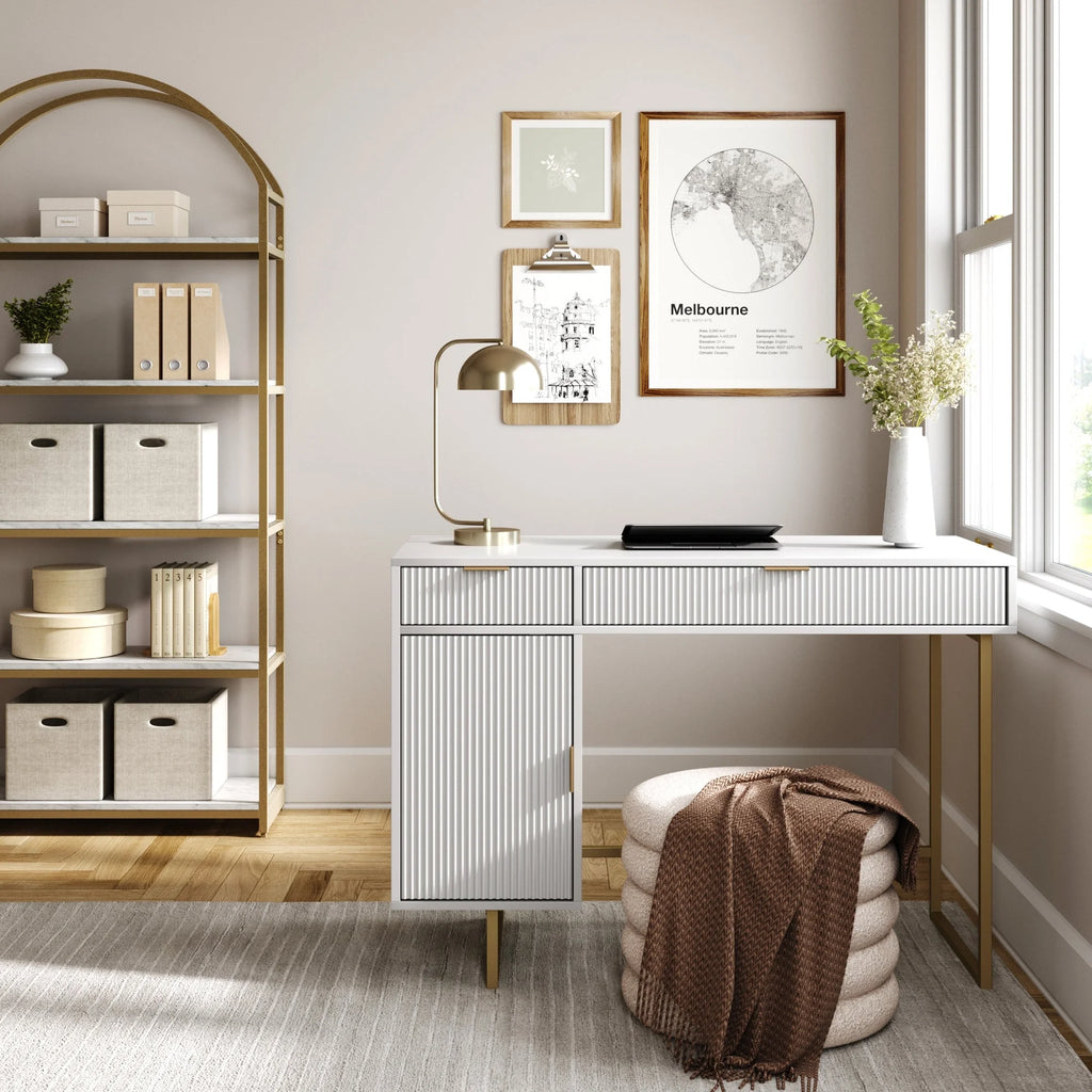 White Computer Desk with Drawers and Cabinet Storage R999