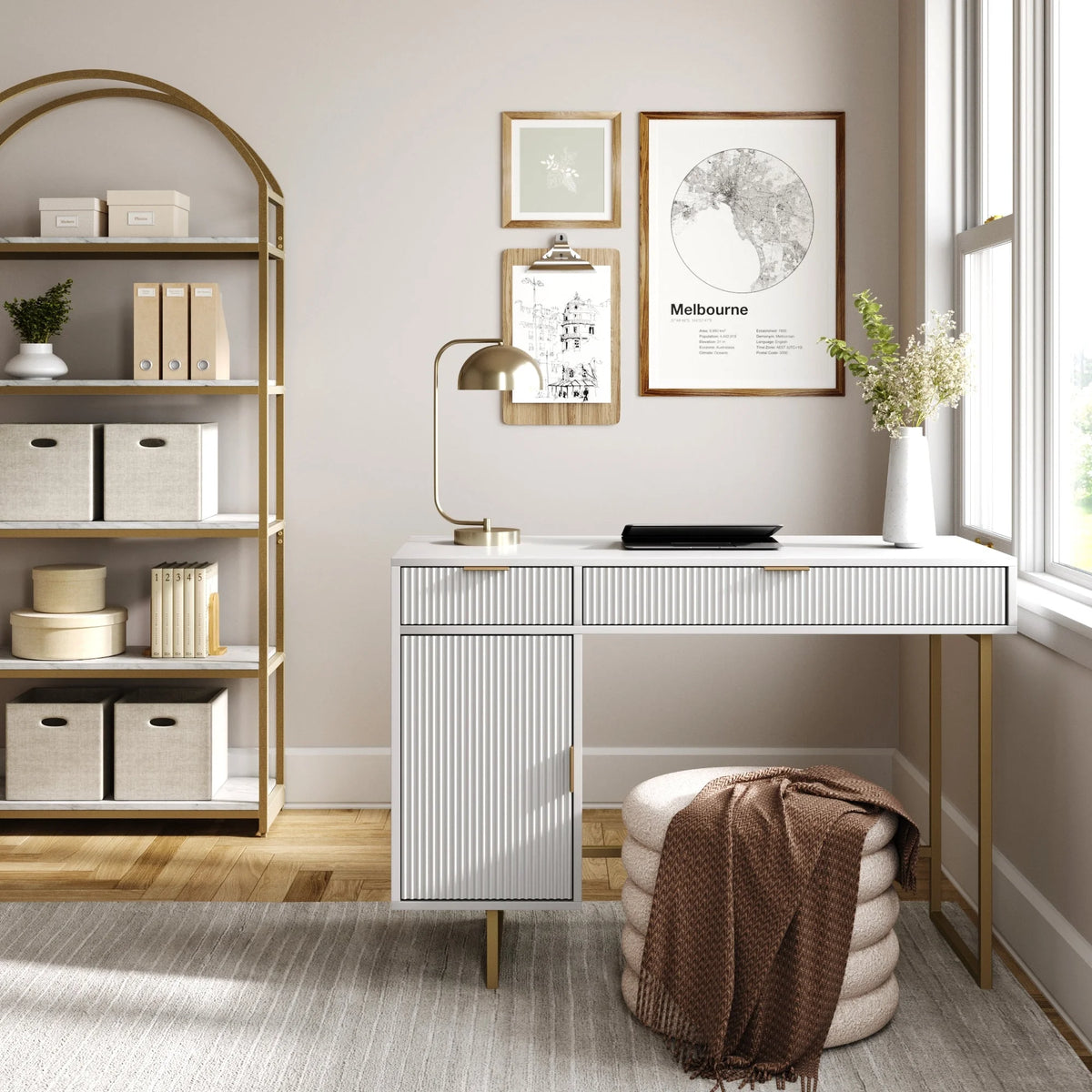 White Computer Desk with Drawers and Cabinet Storage R999