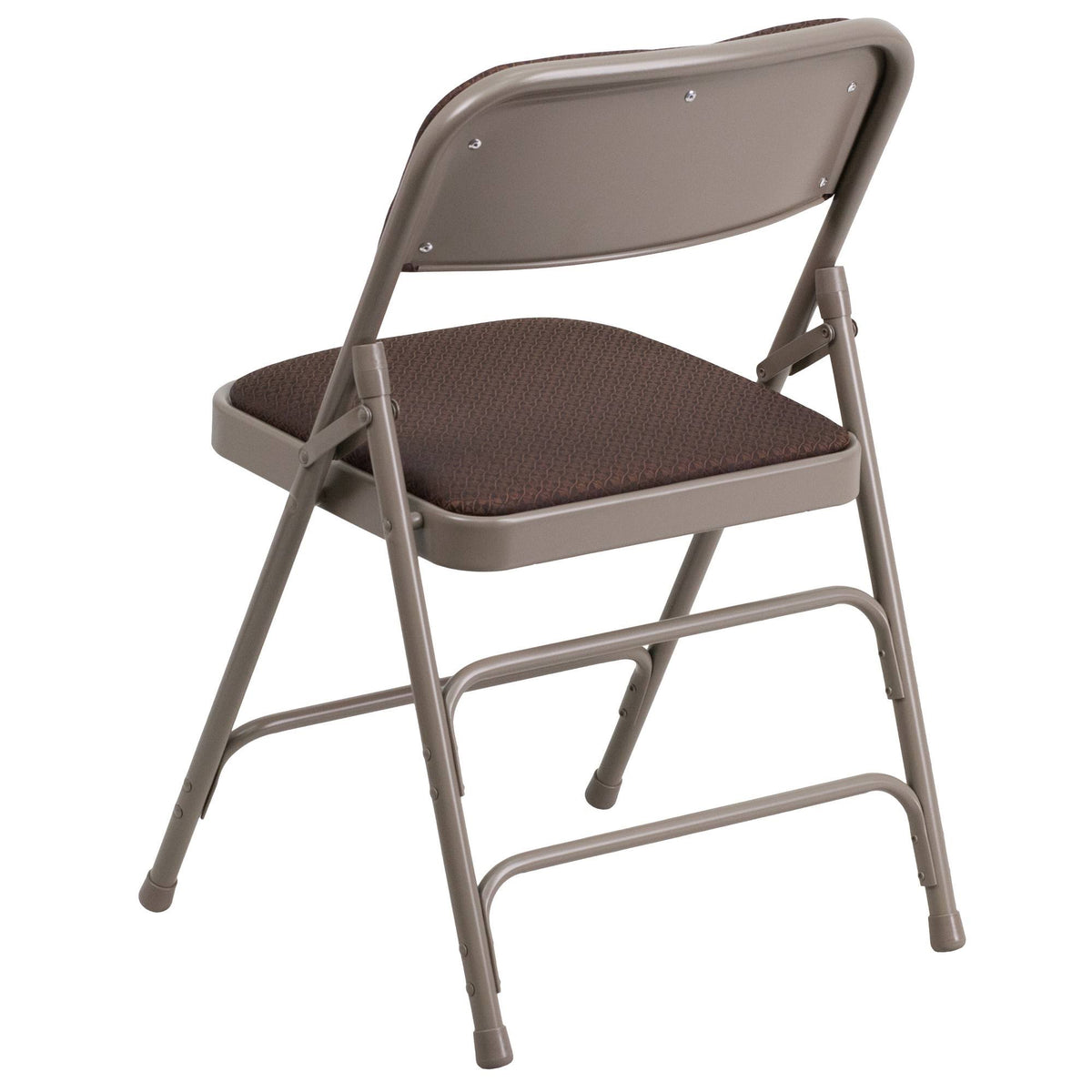 Curved Triple Braced Double Hinged Brown Patterned Fabric Metal Folding Chair O171