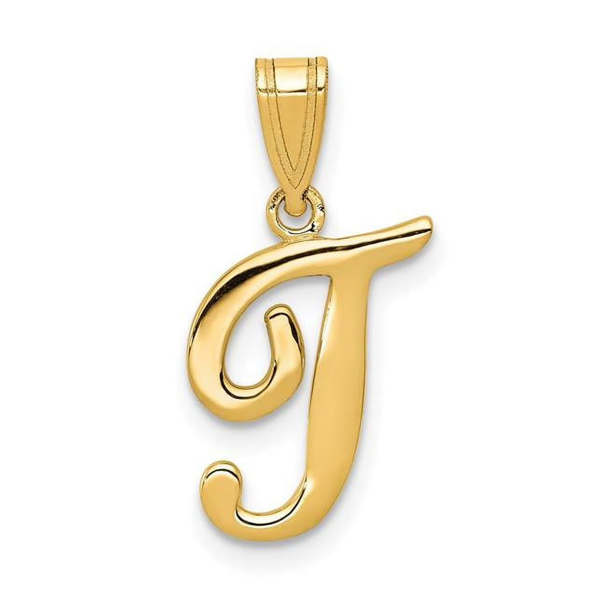 14K Yellow Gold Script Letter T Initial Pendant P98147