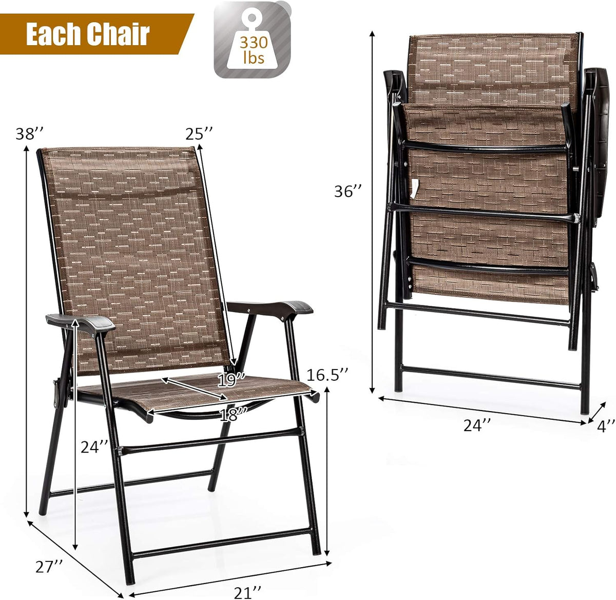 2-Pack Patio Dining Chairs with Armrest B58366