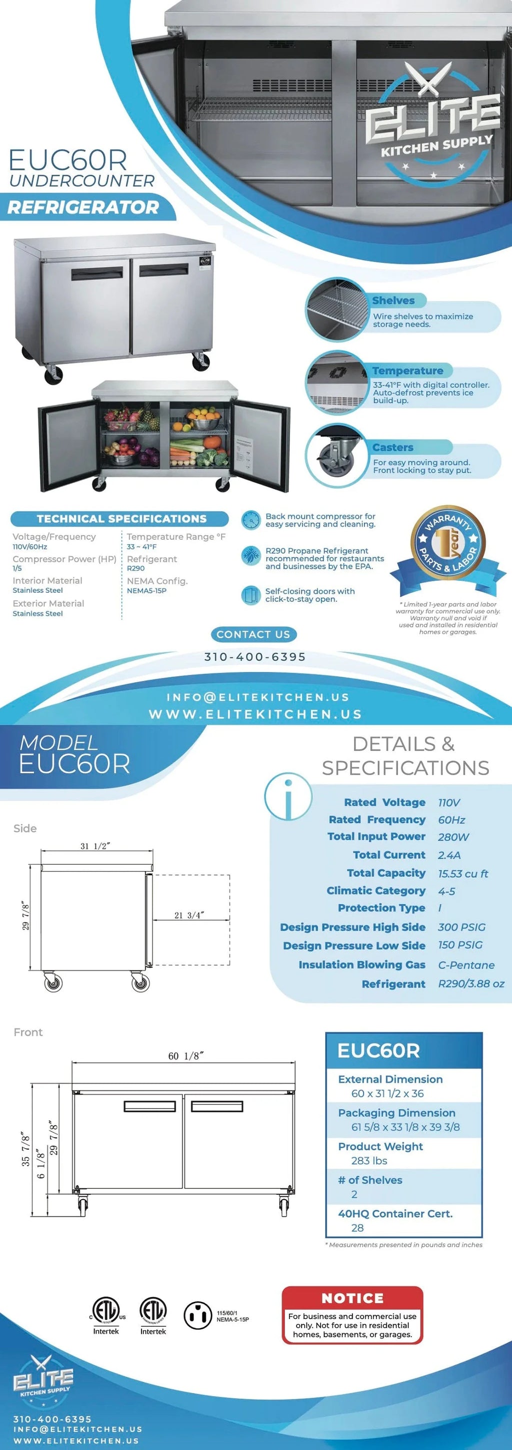 Two Door Undercounter Refrigerator 15.53 cu. ft. E293185