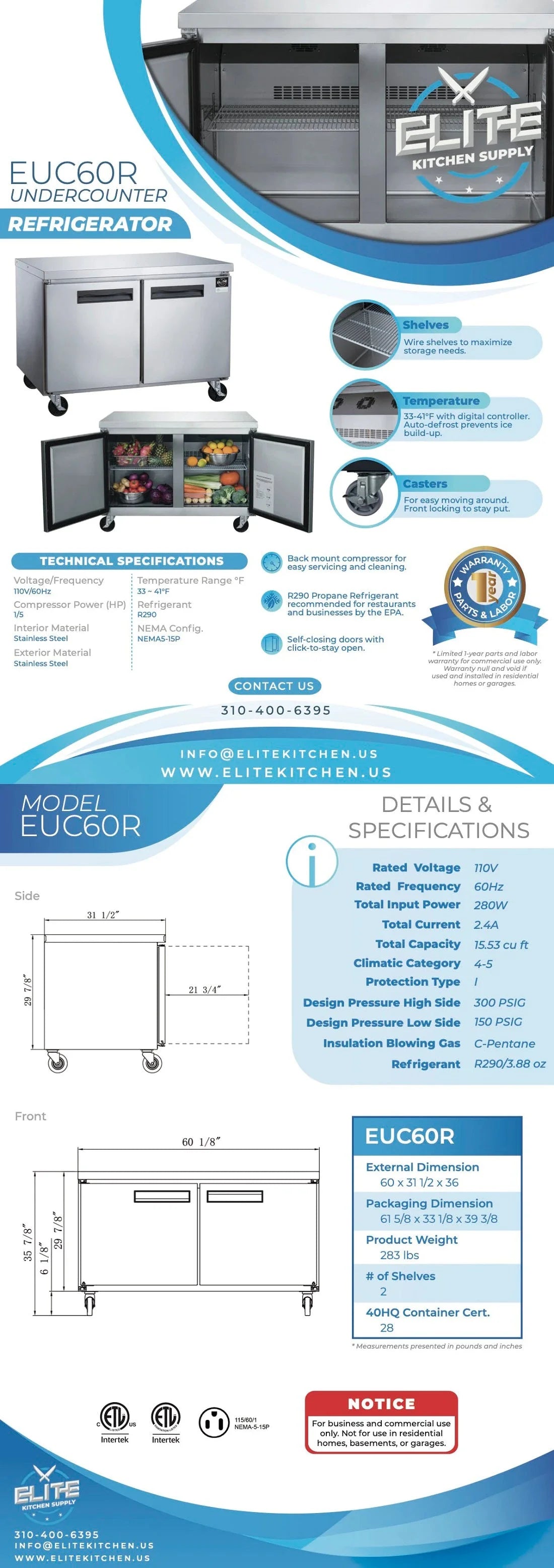 Two Door Undercounter Refrigerator 15.53 cu. ft. E293185