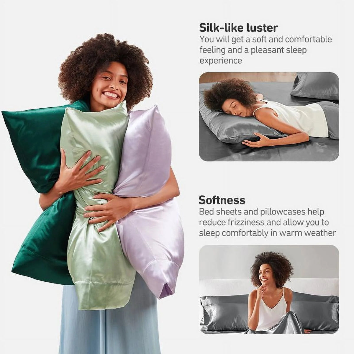 6 Piece Satin Sheet Set with Flat Sheet, Fitted Sheet, 4 Pillowcases Q696