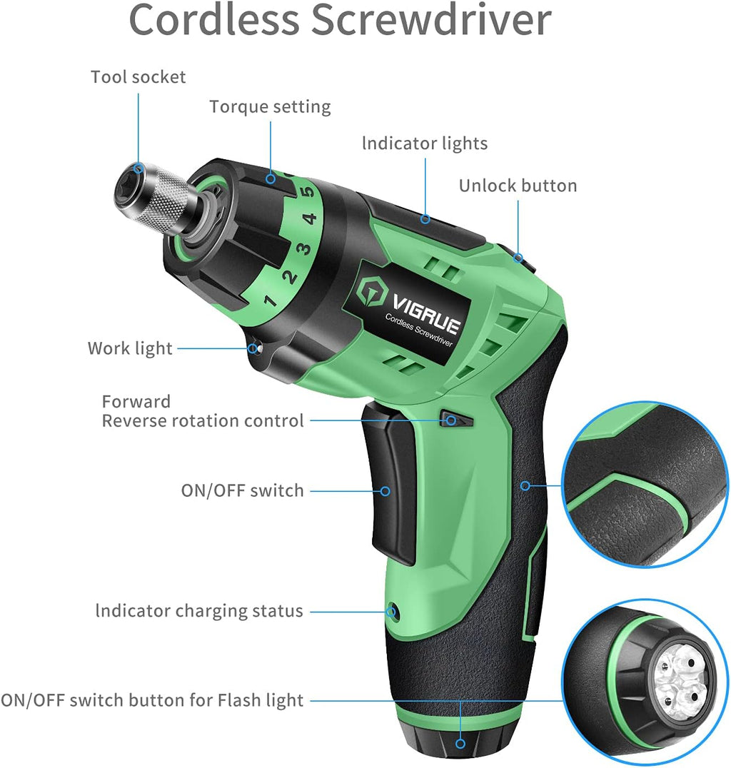 Cordless Rechargeable Electric Screwdriver with LED Light, Flexible Shaft, 4V MAX 2000mAh, Pack of 2 N9681