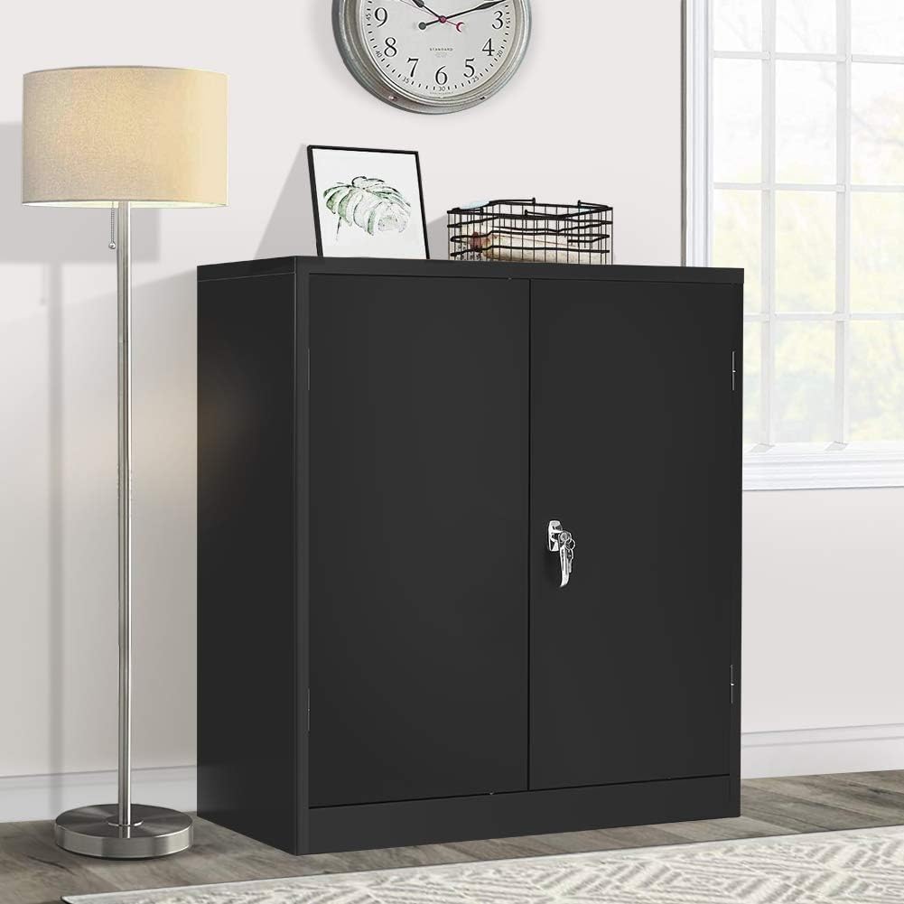 Gray Lockable Steel Storage Cabinet with Doors and Shelves W790320