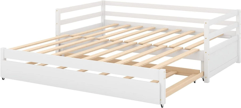 White Wood Extendable Daybed with Trundle H55016