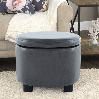 Gray Fabric Round Storage Ottoman W7419