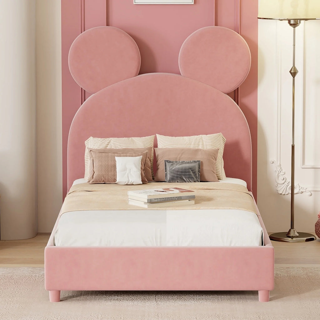 Pink Twin Size Upholstered Platform Bed Frame with Wood Slat Support K158034