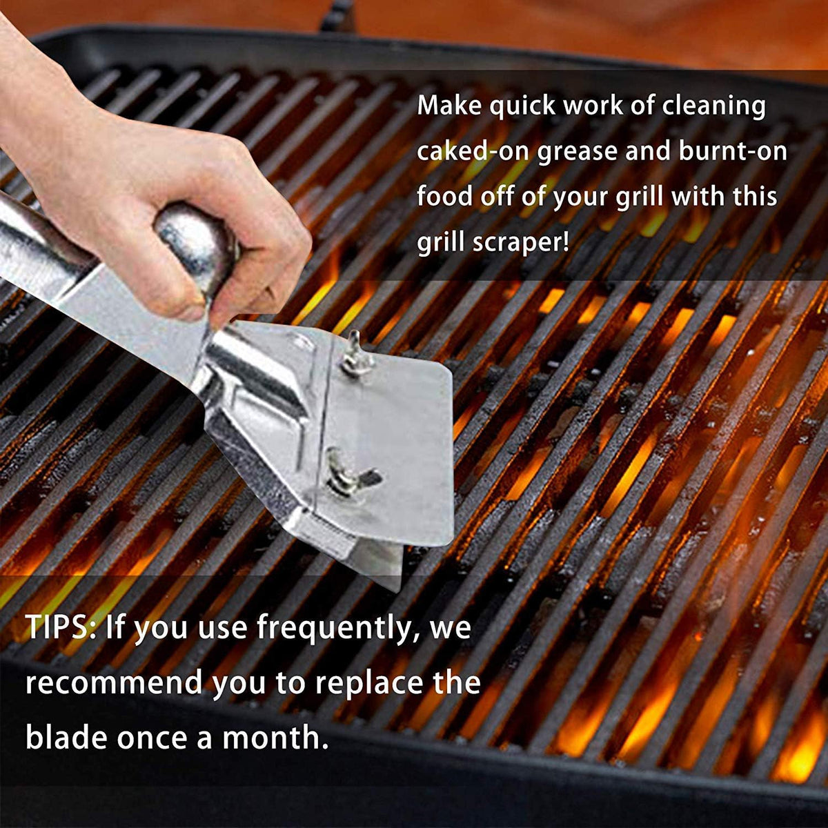 Aluminum Die-Cast Grill Scraper Set with 4 Replacement Blades X655