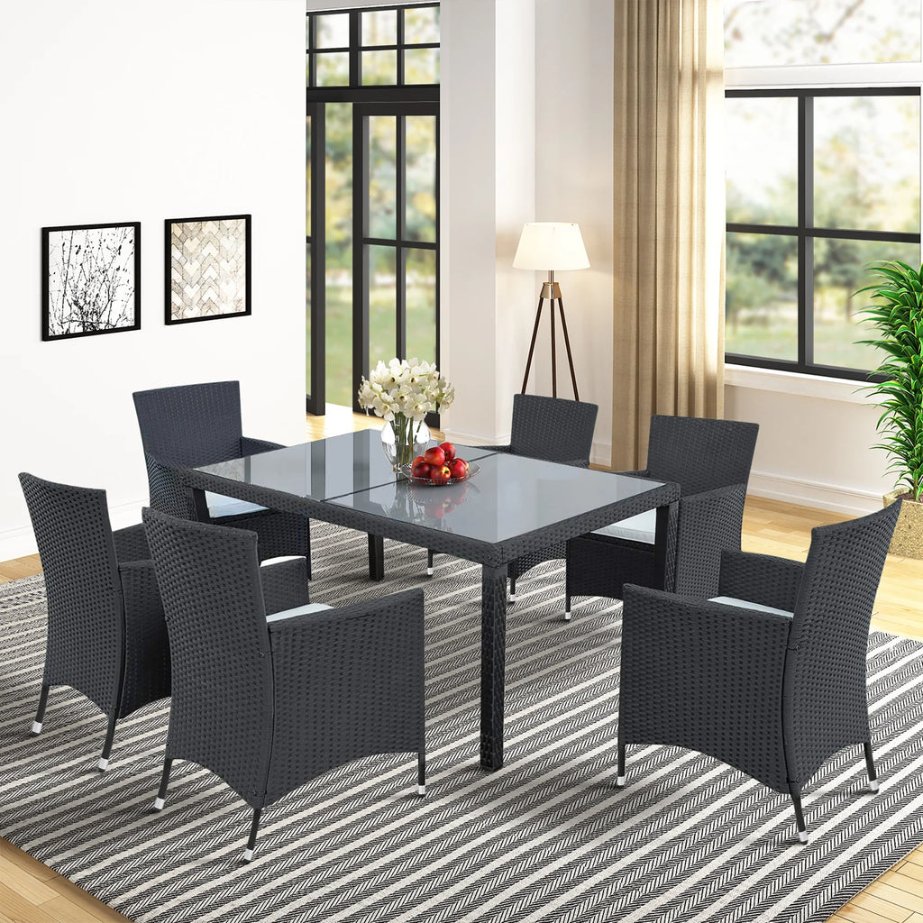 Outdoor PE Rattan Wicker Dining Set of 7 with 6 Chairs L137604