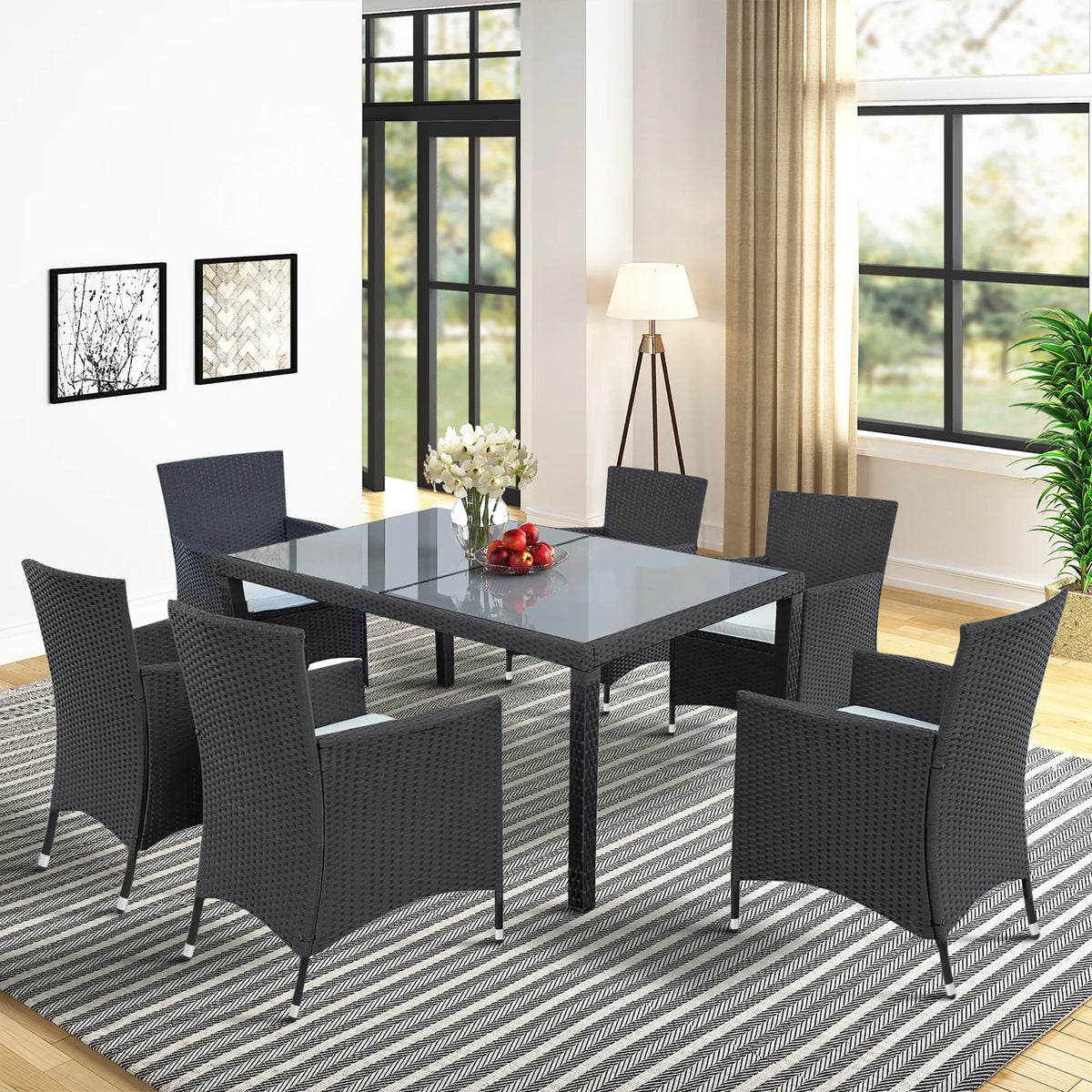 Outdoor PE Rattan Wicker Dining Set of 7 with 6 Chairs L137604