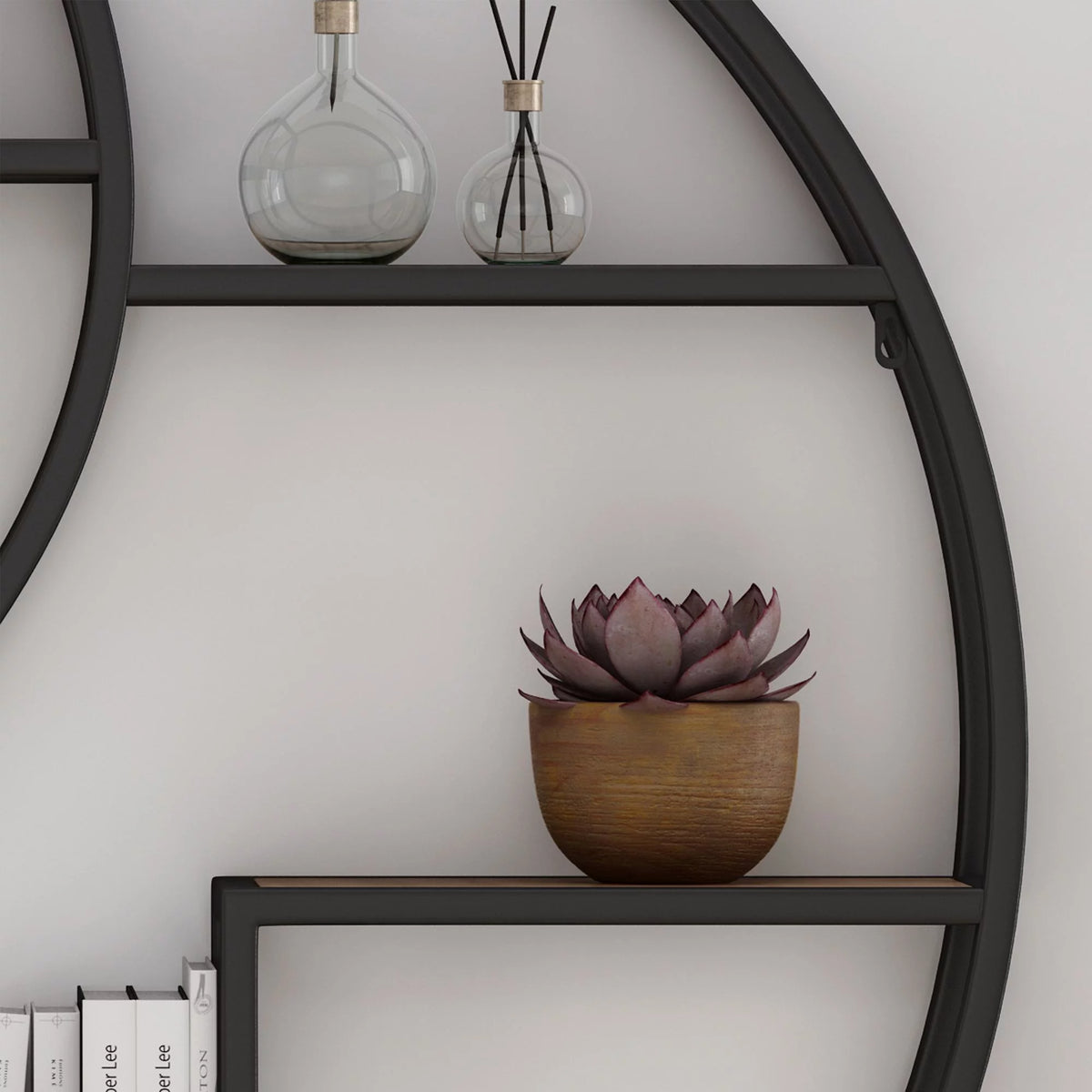 Brown and Black Contemporary Round Hanging Wall Shelf V15555