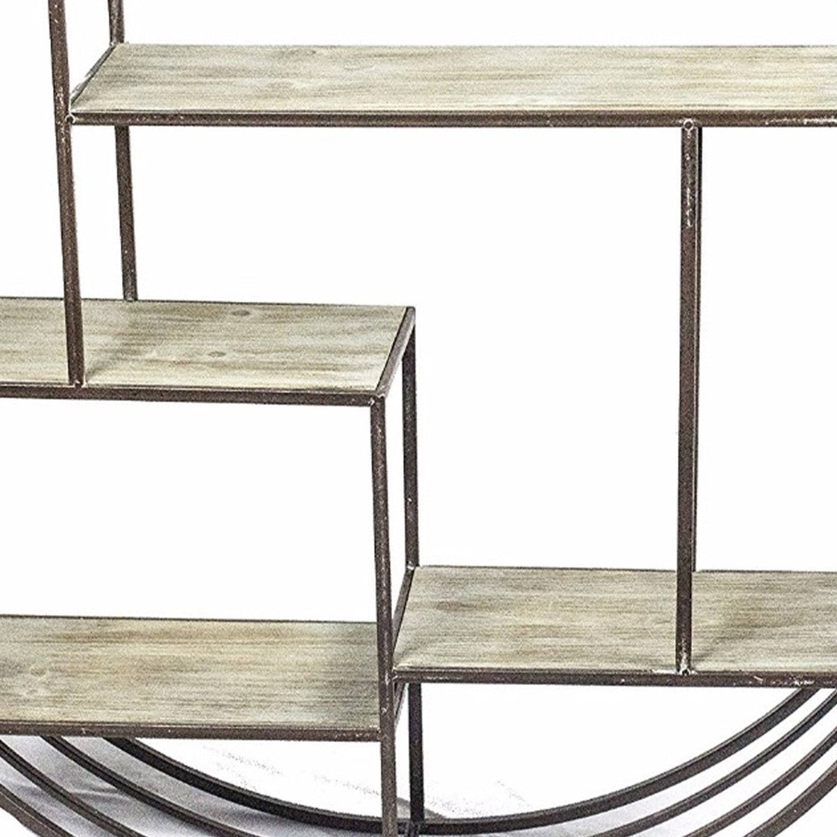 Brown Round Metal Wall Shelf with Wooden Shelves S5327