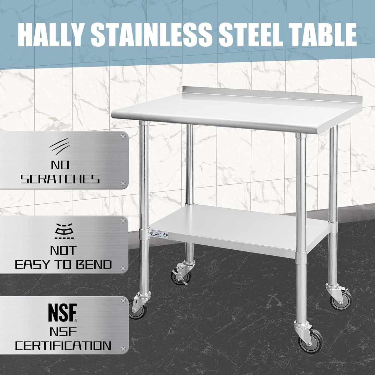 Stainless Steel Table 24 x 48 Inches with Caster Wheels S857510