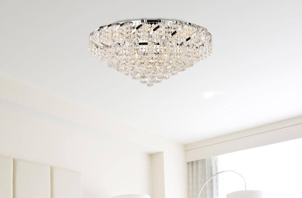 10 Light Chrome Flush Mount Clear Crystal H7991