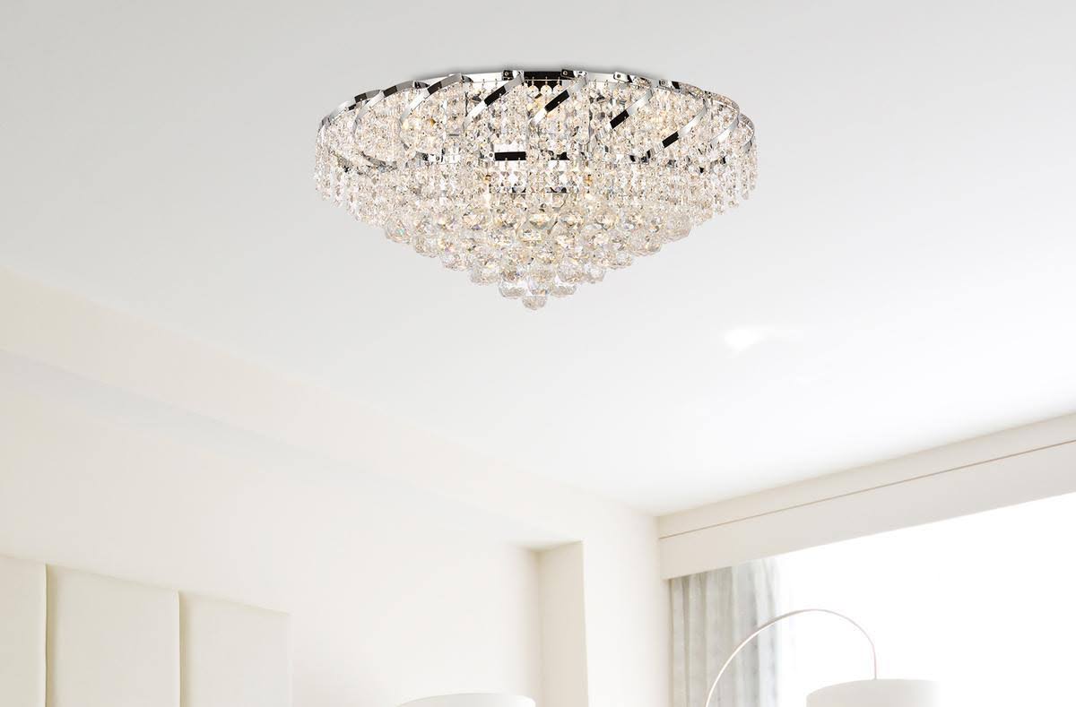 10 Light Chrome Flush Mount Clear Crystal H7991