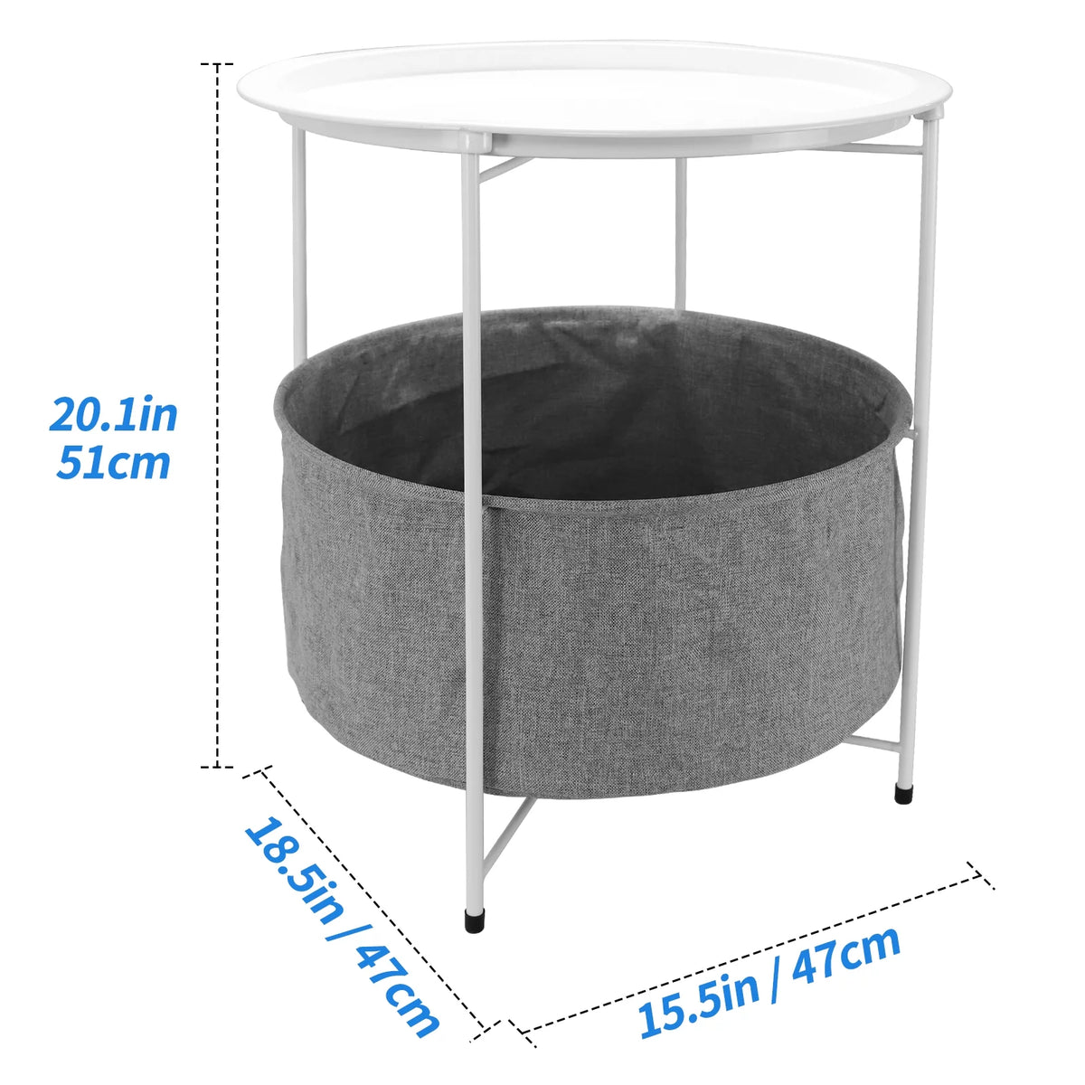 Round Metal End Table with Fabric Storage Basket M805616