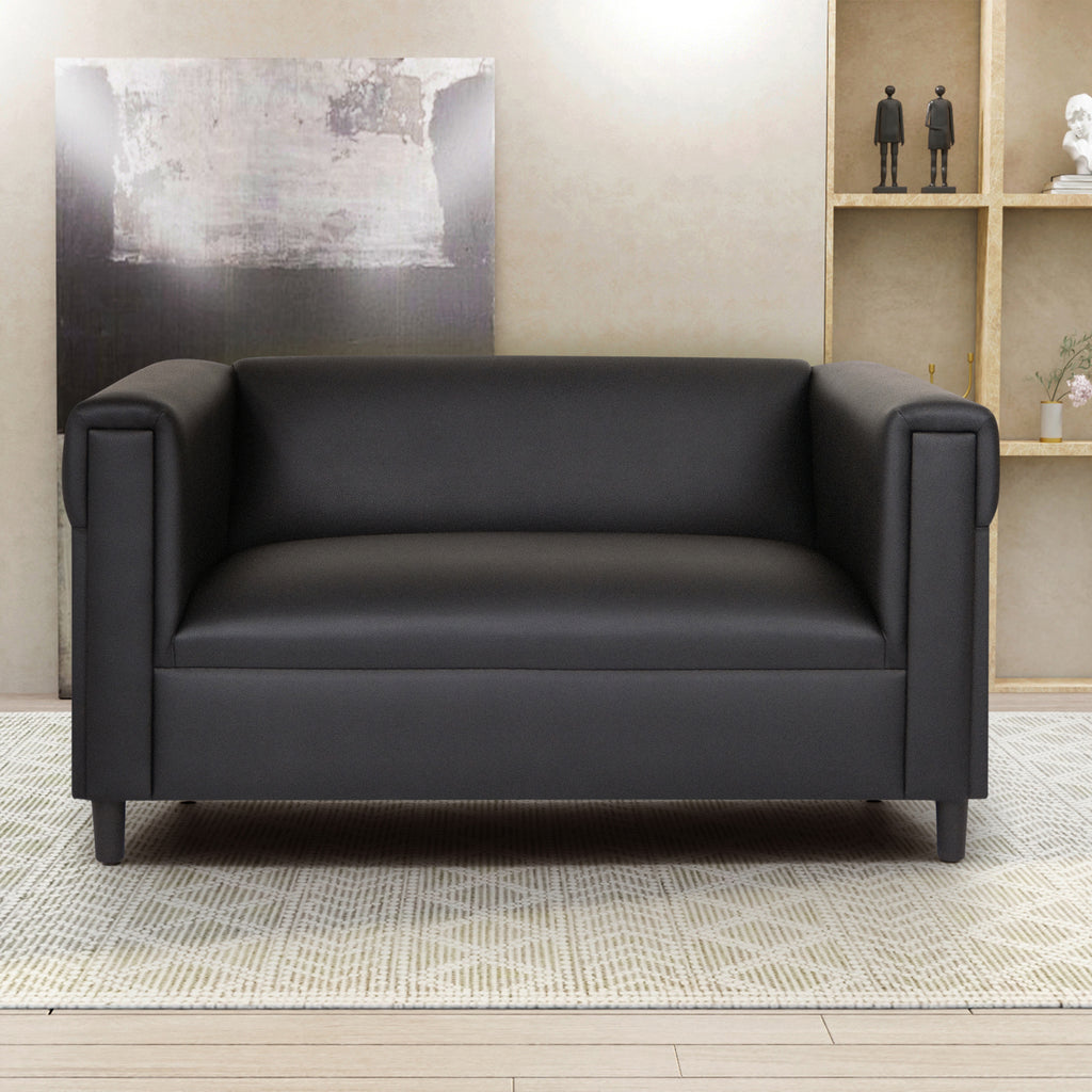 Black Faux Leather Loveseat Sofa with Solid Wood Frame O5055