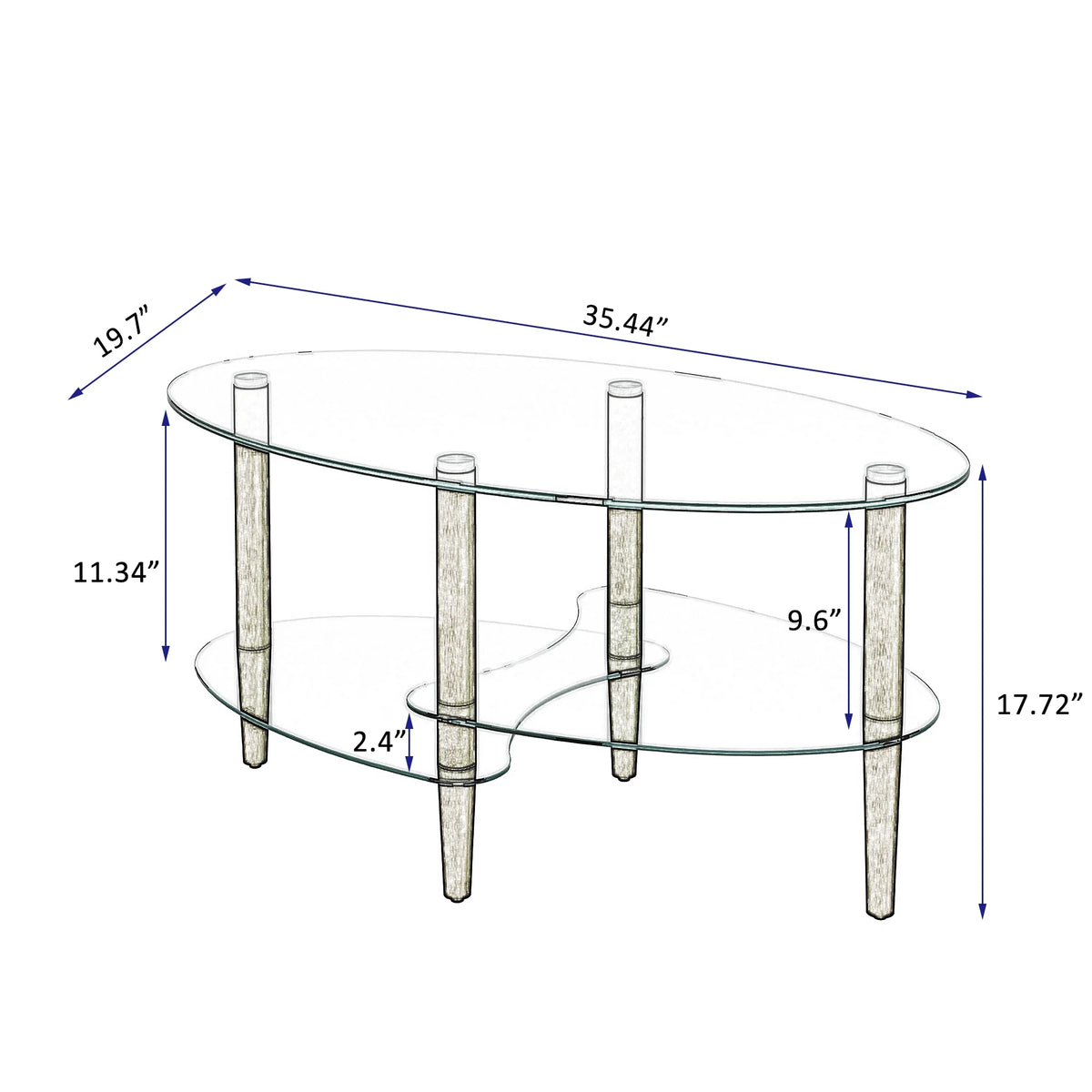 Oval Glass Coffee Table with Oak Wood Legs O534138