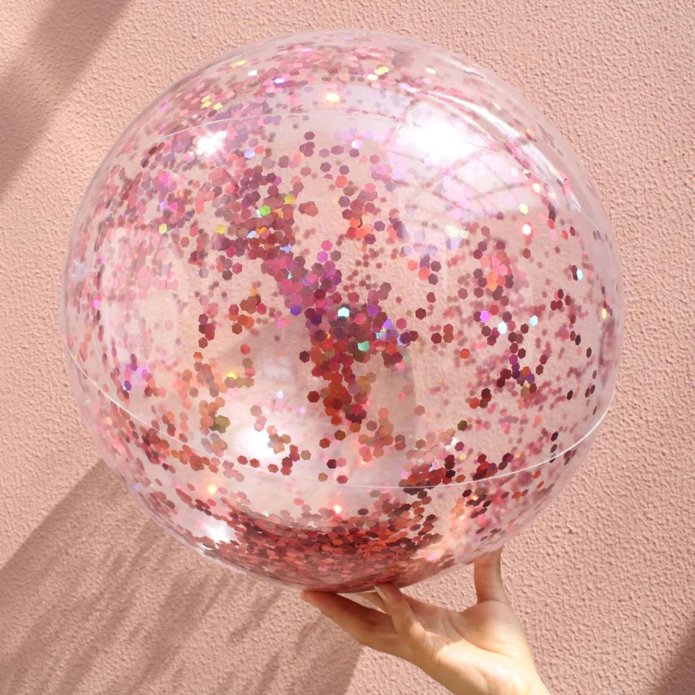 2pcs Glitter Sequin Beach Balls Round Transparent PVC Inflatable Ball Toys with Pumps G484900