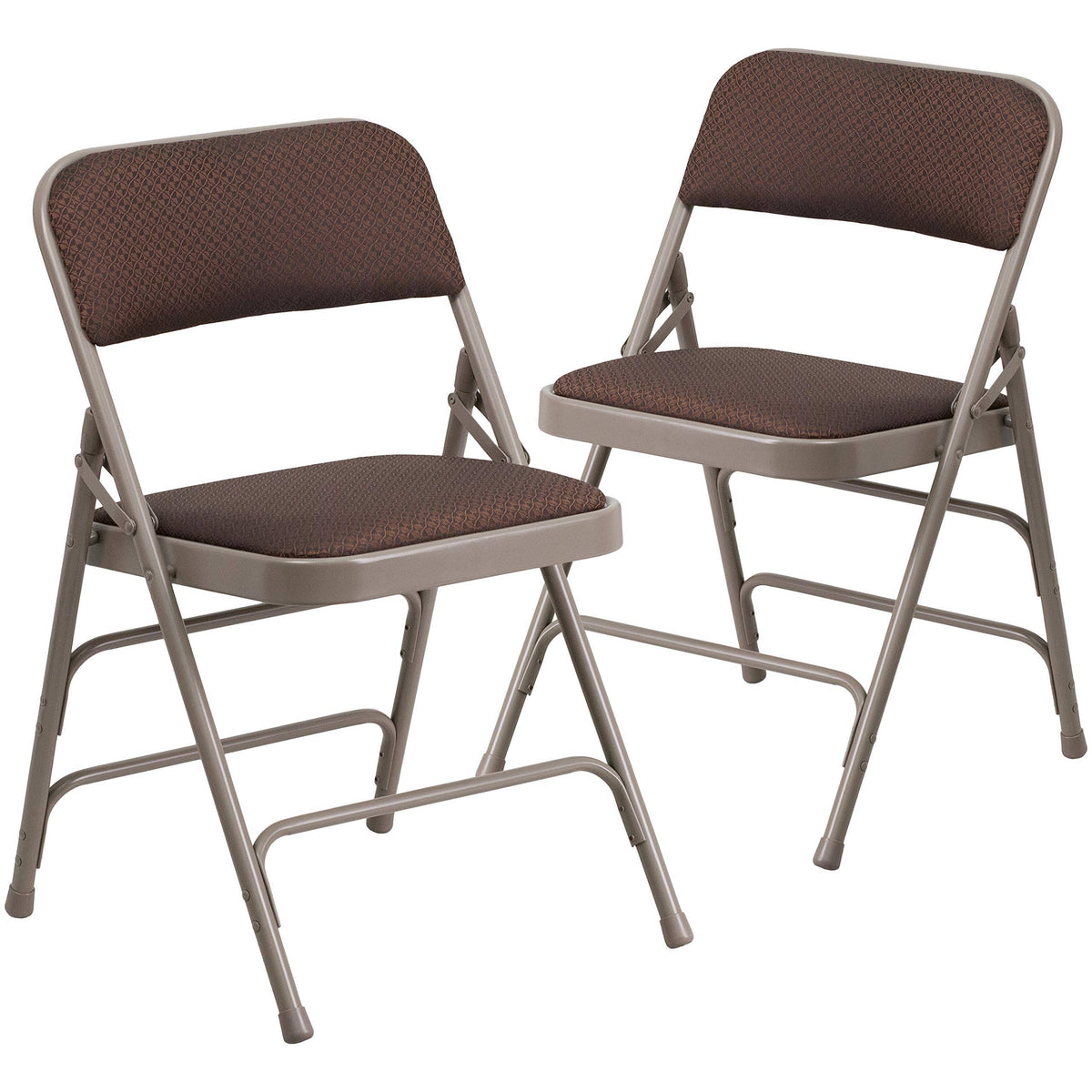 Curved Triple Braced Double Hinged Brown Patterned Fabric Metal Folding Chair O171