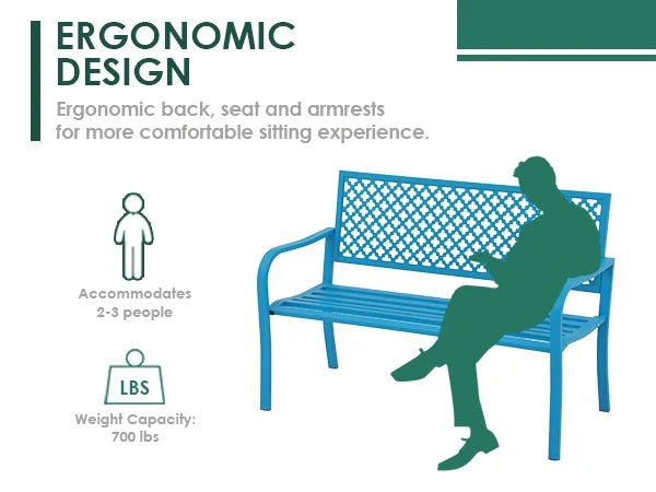 Blue 50in Metal Outdoor Garden Bench with Armrest Z78891