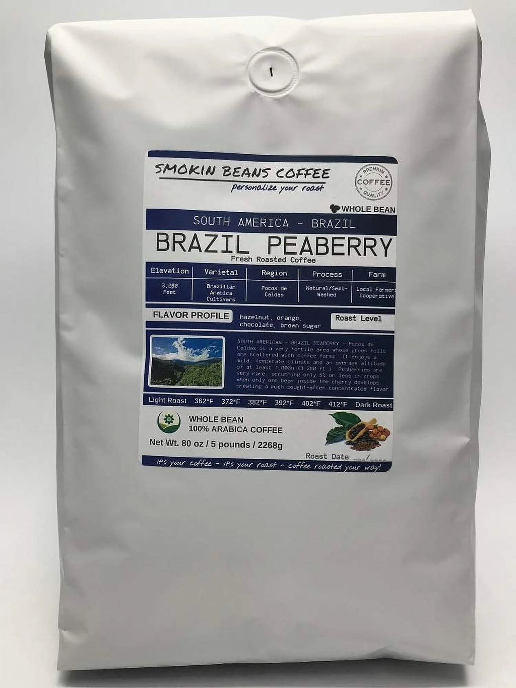 Brazil Peaberry Roasted Coffee Whole Bean P4675